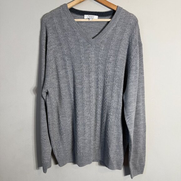 NWOT Turnbury Merino Wool Cable Knit V-Neck Sweater Pullover Men's Large Gray - Picture 4 of 12